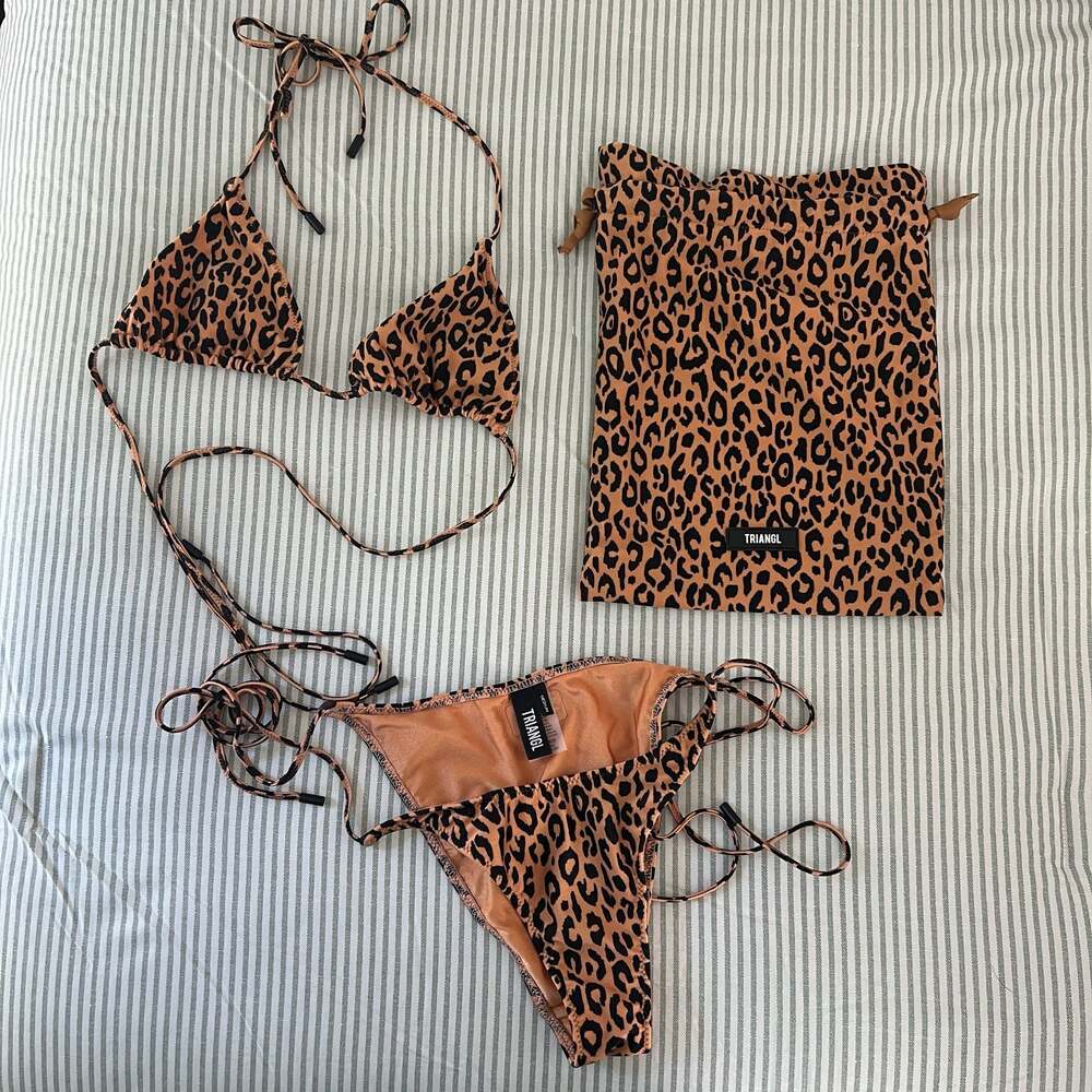 Triangl Leopard Print Bikini Set Top Small Bottom Medium
